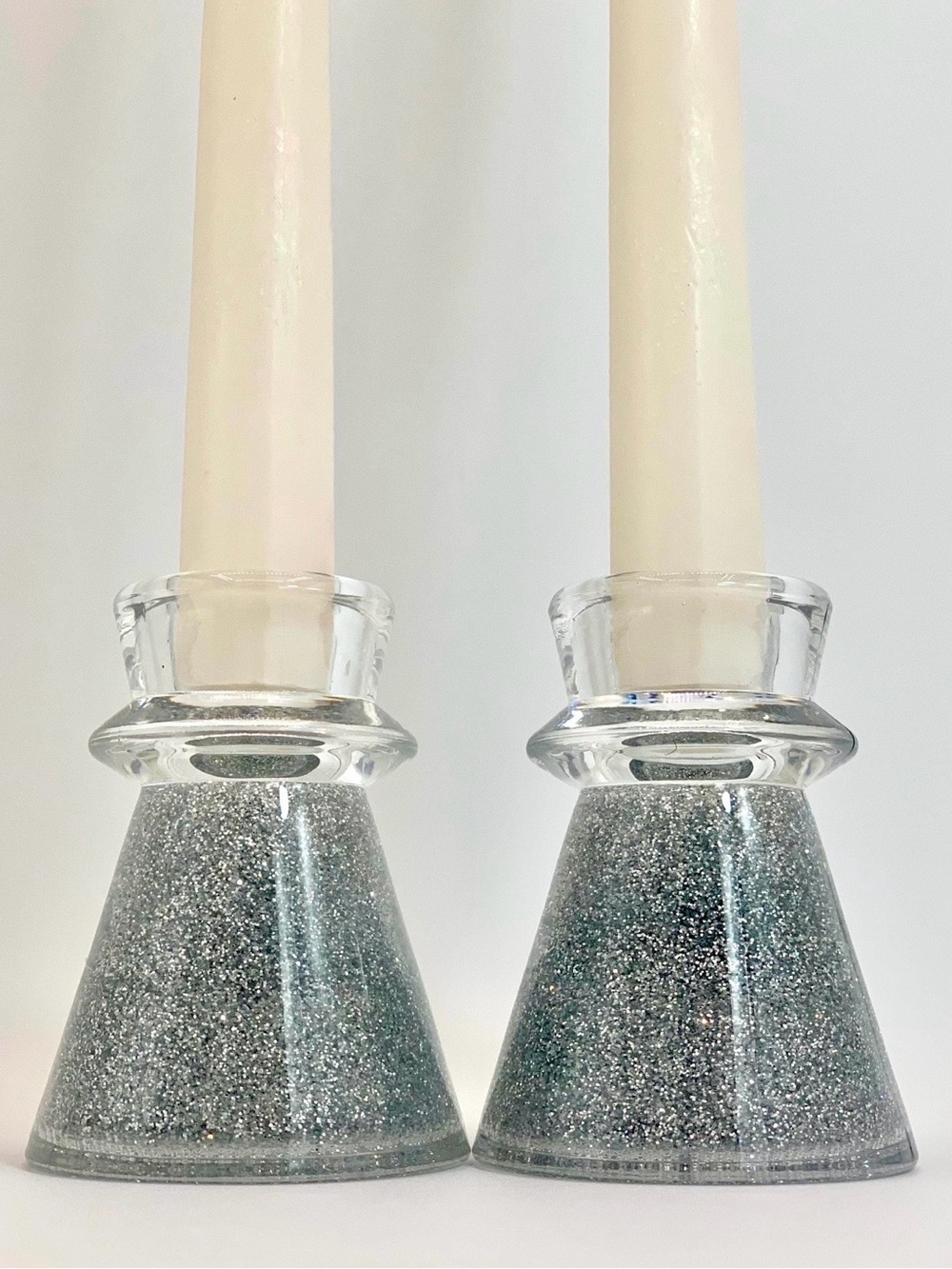 Glass Glitter Silver Candle Holders